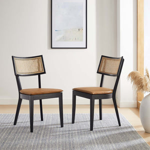 Caledonia Vegan Leather Upholstered Wood Dining Chairs - Set of 2 - Elite Maison