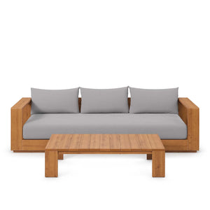 Tahoe Outdoor Patio Acacia Wood 2-Piece Sofa and Coffee Table Set - Elite Maison