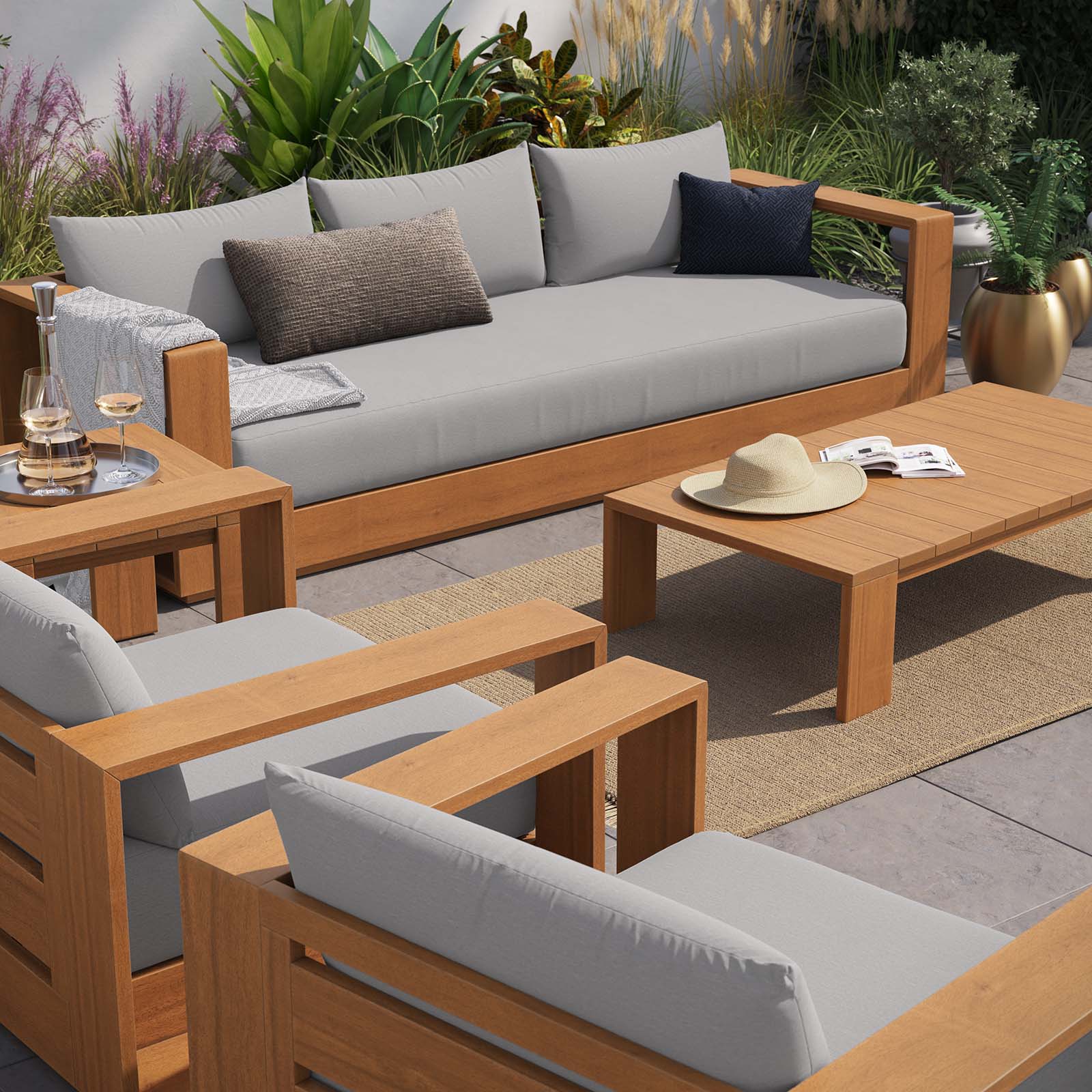 Tahoe Outdoor Patio Acacia Wood 5-Piece Furniture Set - Elite Maison