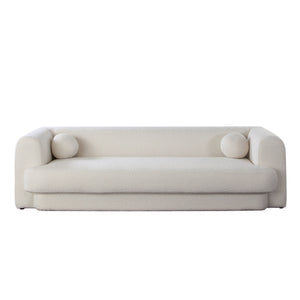 Form Sofa in Ivory Boucle Fabric w/ (2) Accent Pillow Balls - Elite Maison