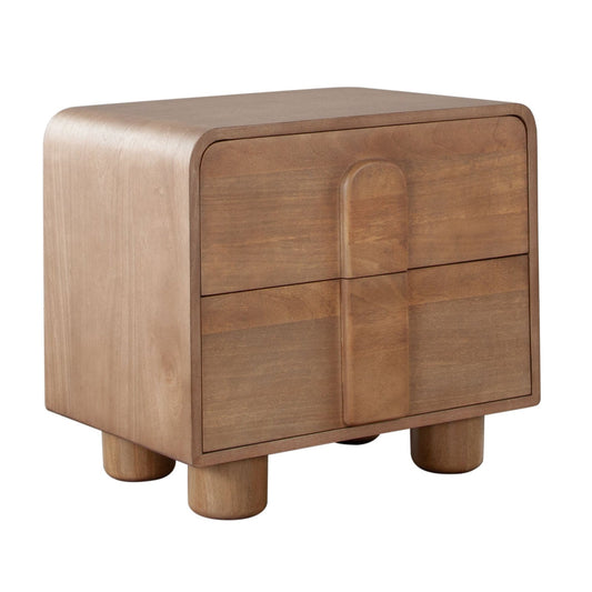 Caen Honey 2-Drawer Nightstand | Architectural Honey Wood Bedside Anchor