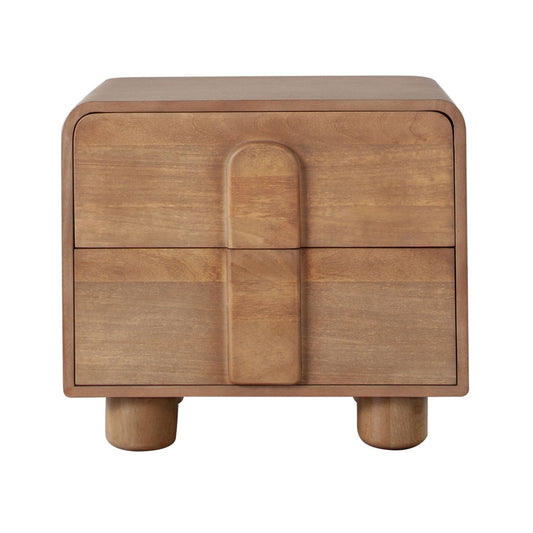 Caen Honey 2-Drawer Nightstand | Architectural Honey Wood Bedside Anchor