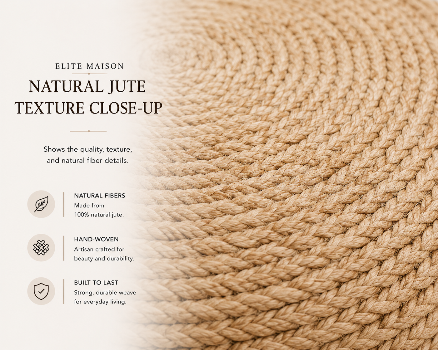 Nimes Jute Round Pouf | Hand-Woven Natural Fiber Ottoman & Floor Seating
