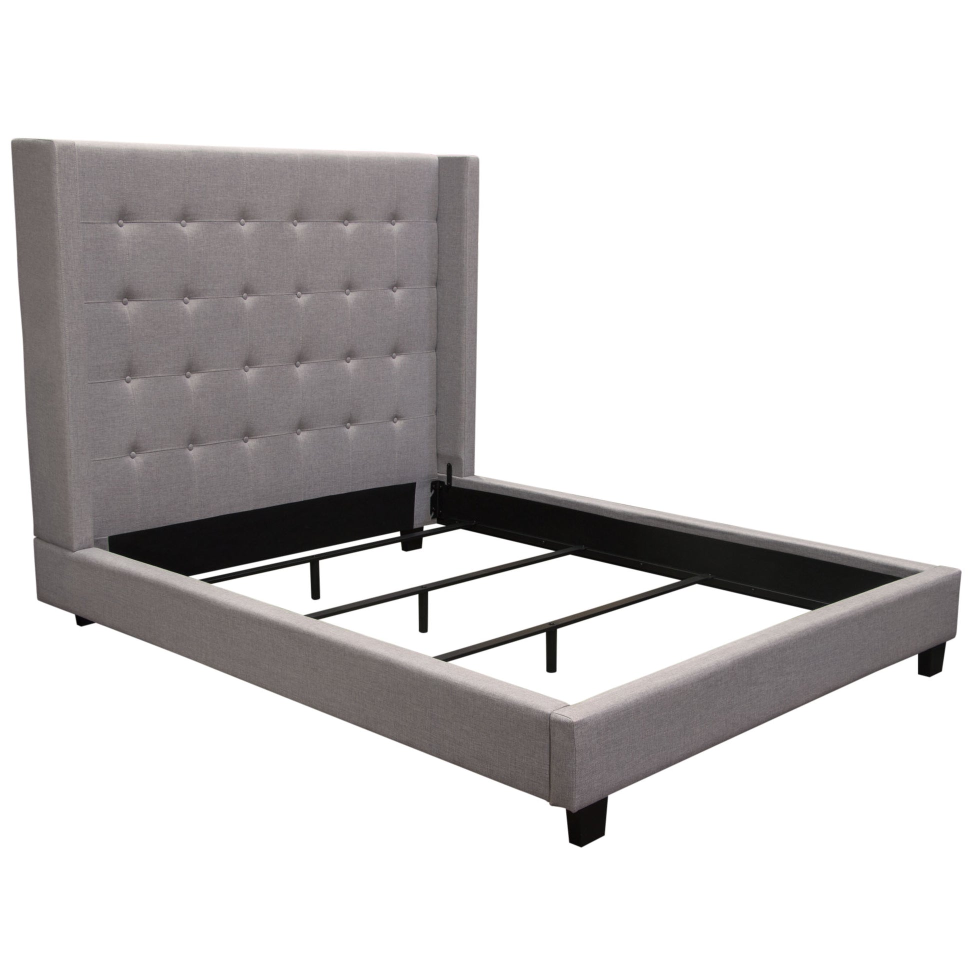 Madison Ave Tufted Wing Bed in Light Grey Button Tufted Fabric - Elite Maison