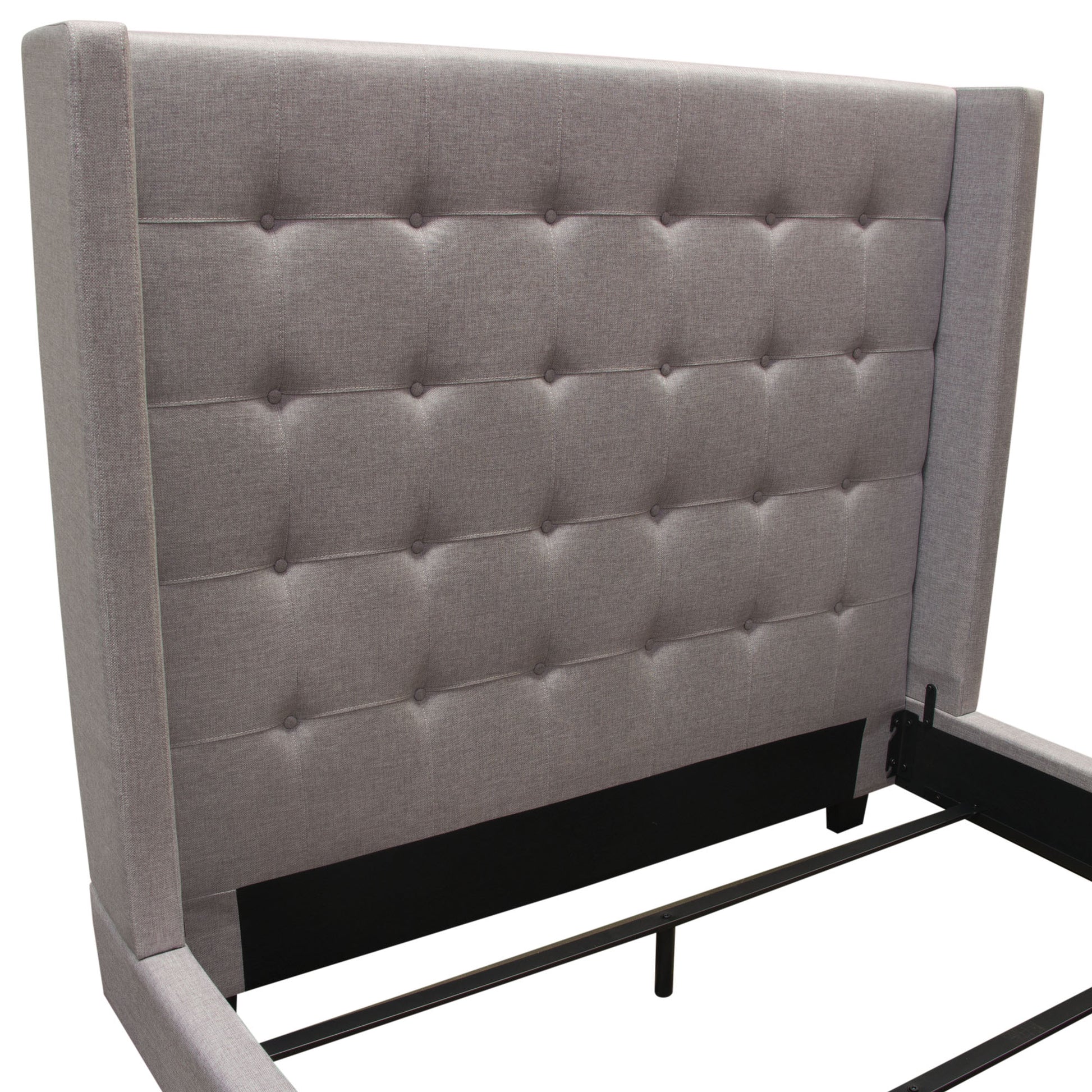 Madison Ave Tufted Wing Bed in Light Grey Button Tufted Fabric - Elite Maison