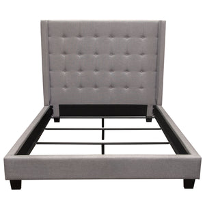 Madison Ave Tufted Wing Bed in Light Grey Button Tufted Fabric - Elite Maison