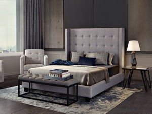 Madison Ave Tufted Wing Bed in Light Grey Button Tufted Fabric - Elite Maison