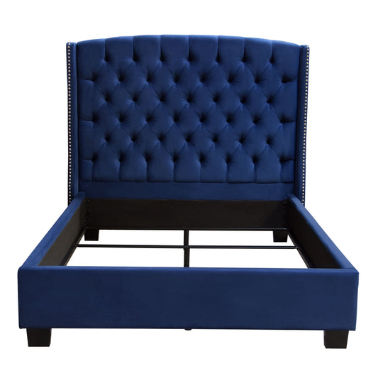 Majestic Tufted Bed in Royal Navy Velvet with Nail Head Wing Accents - Elite Maison