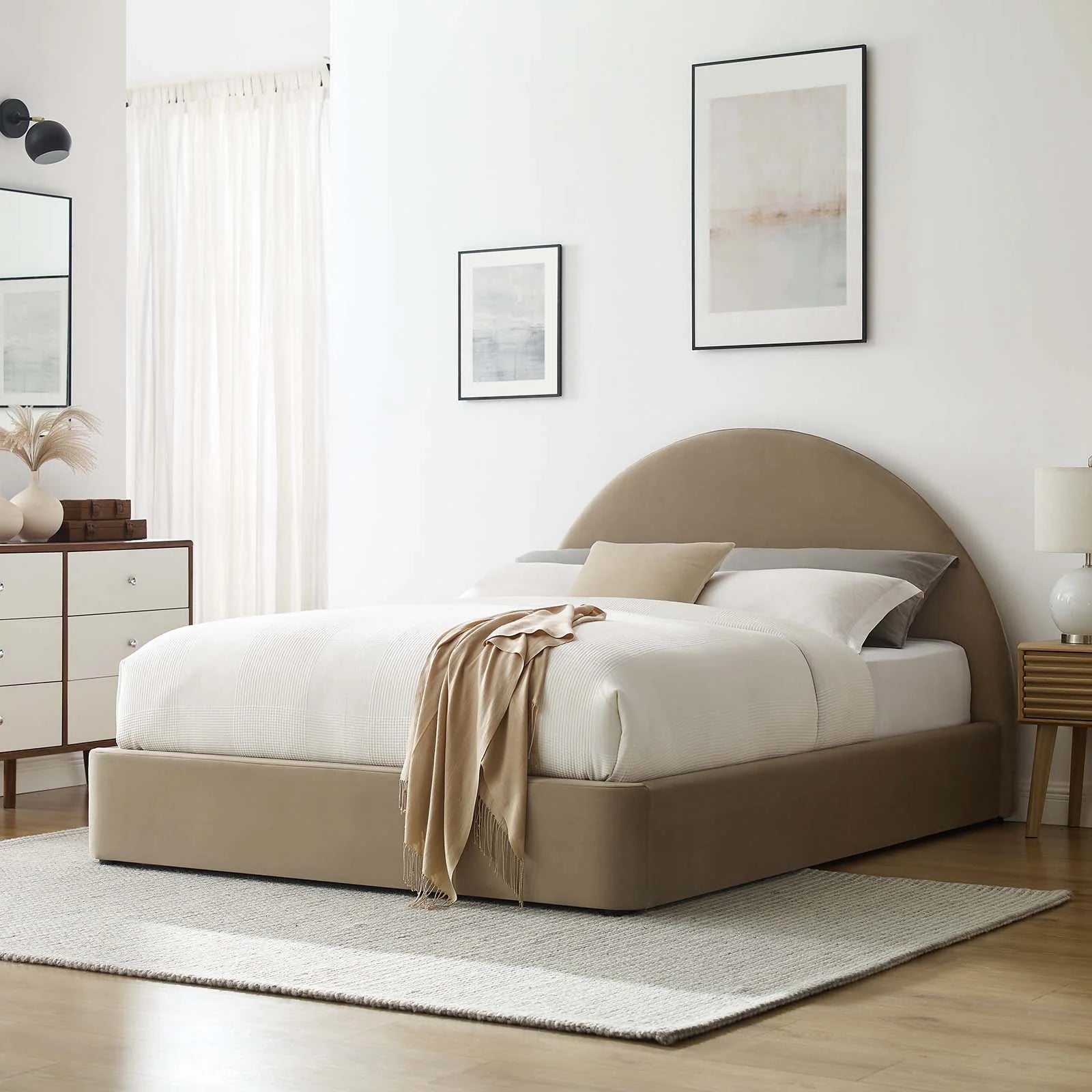 Resort Performance Velvet Arched Round Platform Bed - Elite Maison