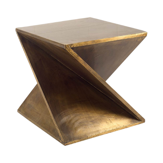 Zelda Metal-Cladded Z-Shaped Wooden Accent Table - Elite Maison