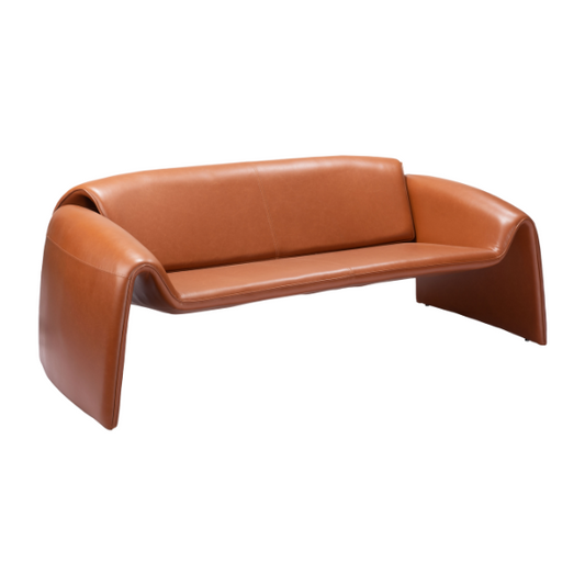 Brown Horten Sofa by Zuo featuring urban industrial steel frame and performance vinyl upholstery in a modern living room setting.