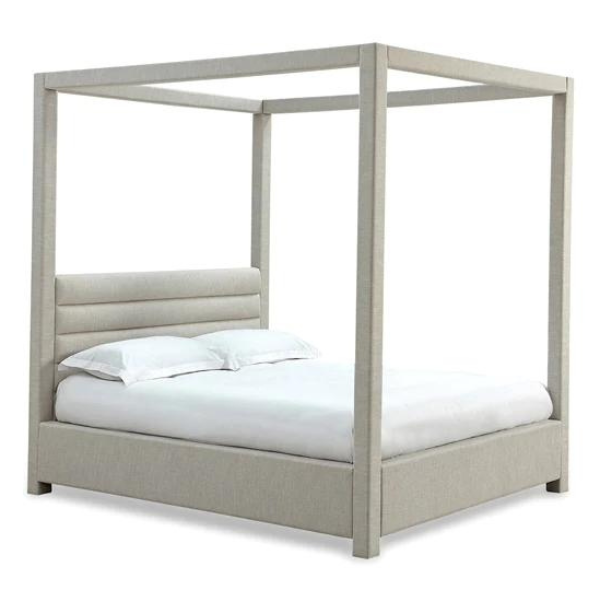 Rockford Upholstered Canopy Bed in Turtle Dove Linen - Elite Maison