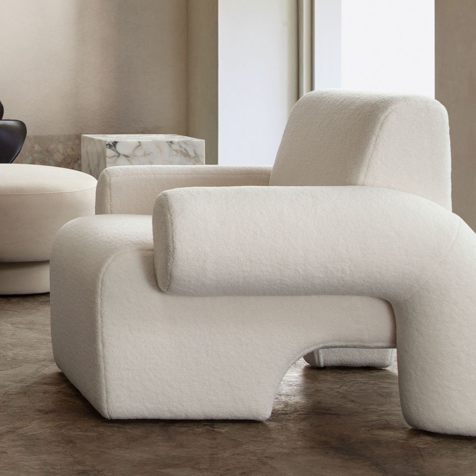 Noa Accent Chair in Ivory Sherpa Fabric - Elite Maison