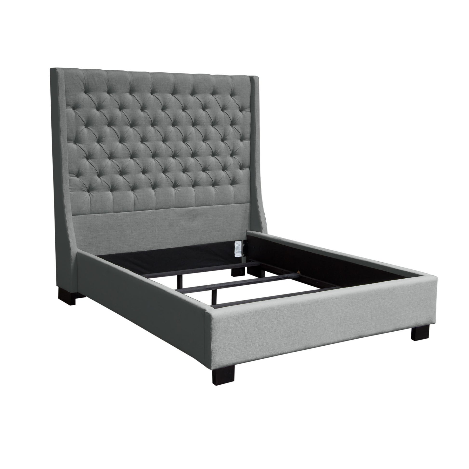 Park Avenue Eastern King Tufted Bed with Vintage Wing in Grey Linen - Elite Maison