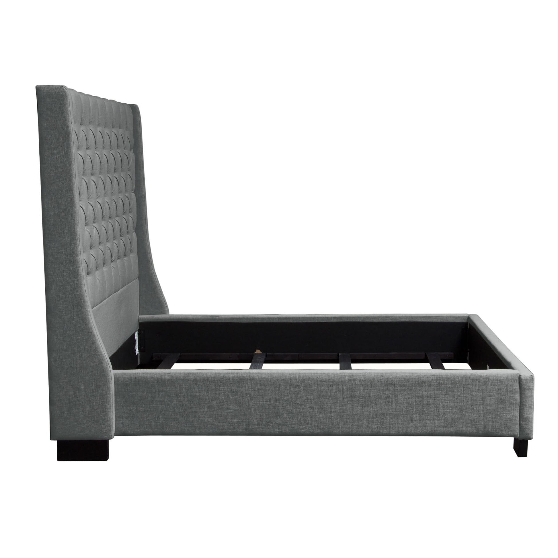 Park Avenue Eastern King Tufted Bed with Vintage Wing in Grey Linen - Elite Maison