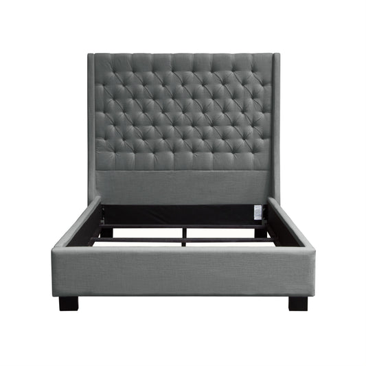Park Avenue Eastern King Tufted Bed with Vintage Wing in Grey Linen - Elite Maison