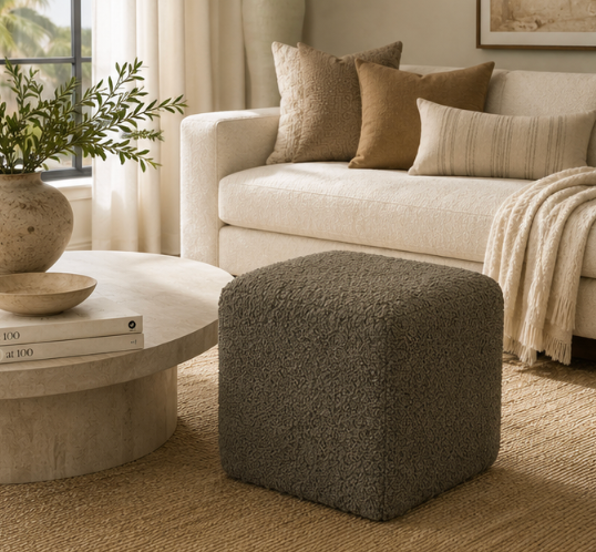 Palma 22" Square Ottoman | Pine Wood Frame