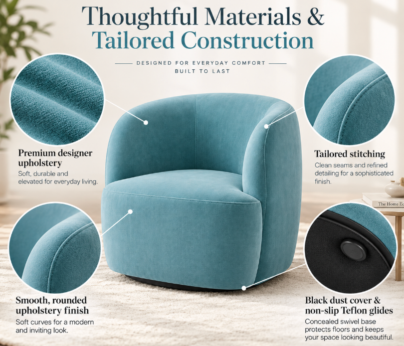Costa 34" Swivel Accent Chair | Pine Wood Frame