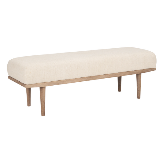 Shae Brown Wood w/ Oatmeal Fabric Bench - Elite Maison