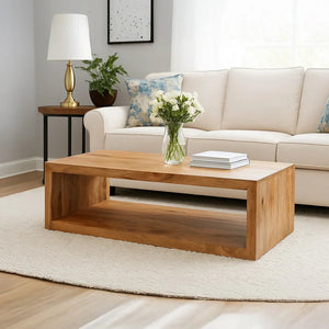 Benzara Keli coffee table with a modern wooden design and smooth surface, ideal for living room decor.