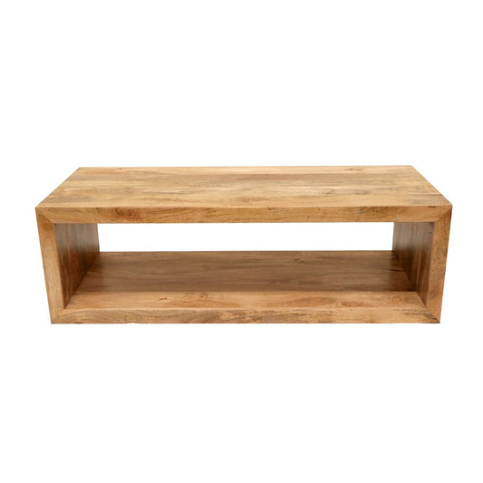 Benzara Keli coffee table with a modern wooden design, featuring a smooth surface and sturdy legs in a contemporary style.