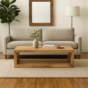 Benzara Keli Coffee Table with wooden top and metal legs, modern design for living room decor.