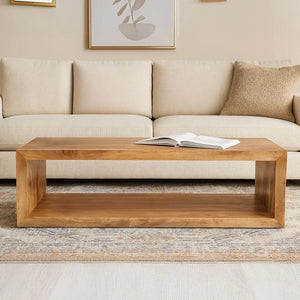 Benzara Keli Coffee Table with sleek wooden surface and modern design, ideal for living room decor.