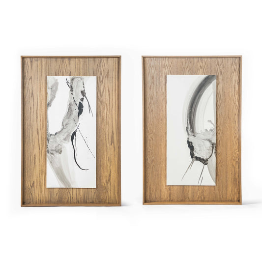 Luna Set of Two 31.5" × 47.24" Wall Art | Abstract Portraits with Natural Wood Frames