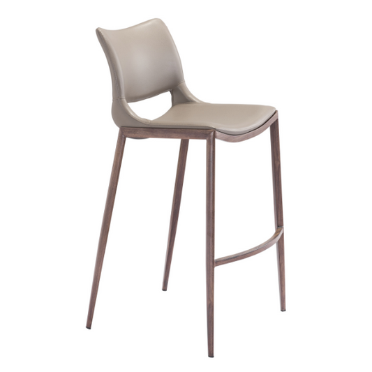 Set of 2 Zuo Ace Barstools in brown and walnut with a sleek design and sturdy legs, perfect for any bar setting.