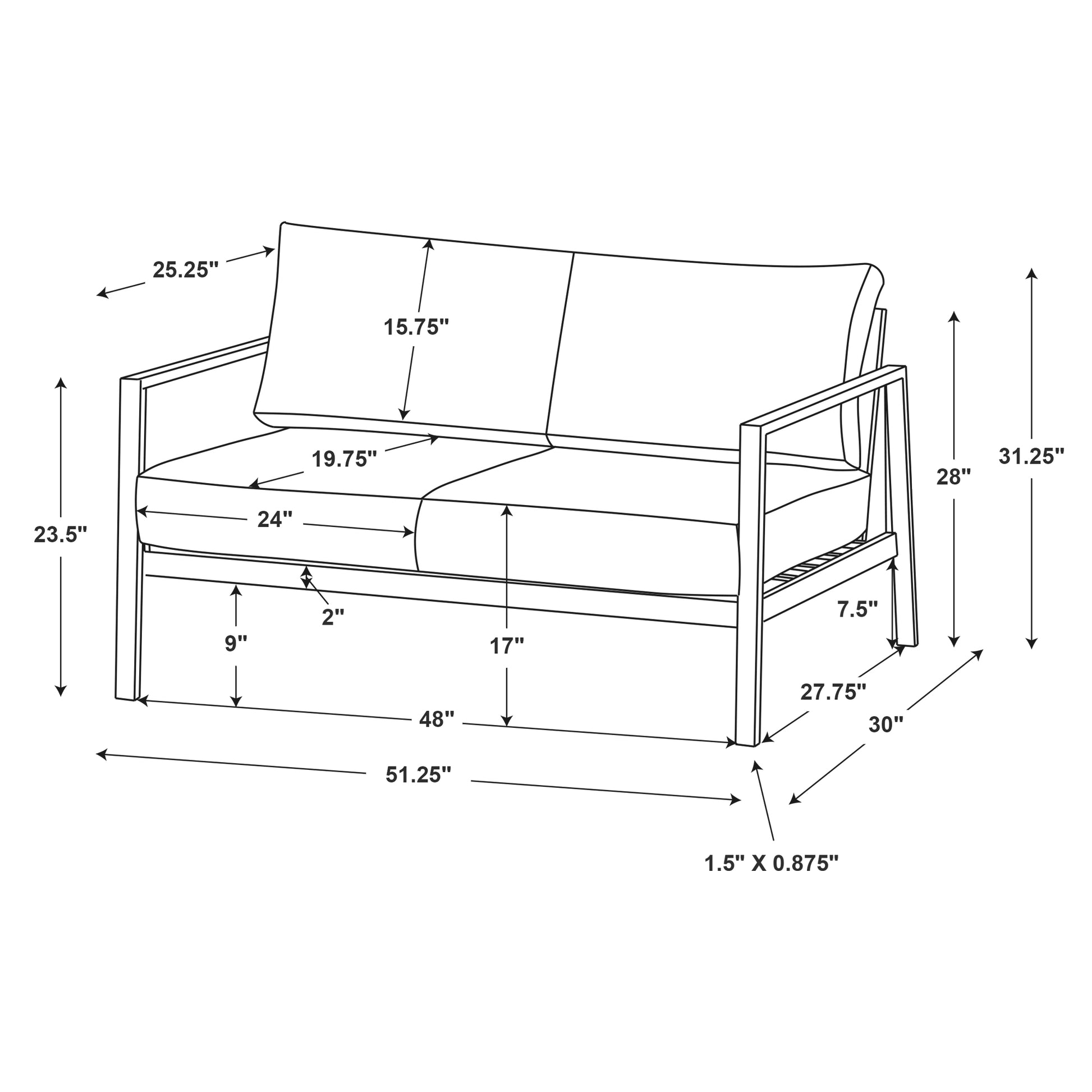 Alora Aluminum Natural Loveseat