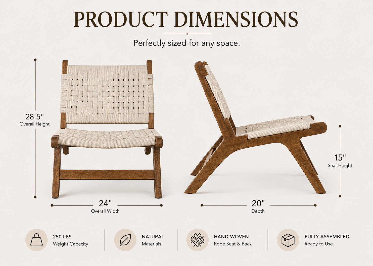 Chauvé Walnut Accent Chair | Caramel Walnut & Hand-Woven Natural Rope