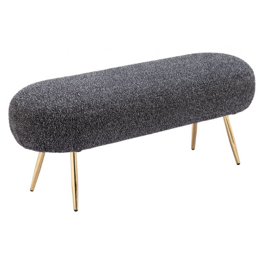 Black velvet Creek Bench by Zuo with glitter finish and sleek steel legs, serving as stylish seating or accent furniture.