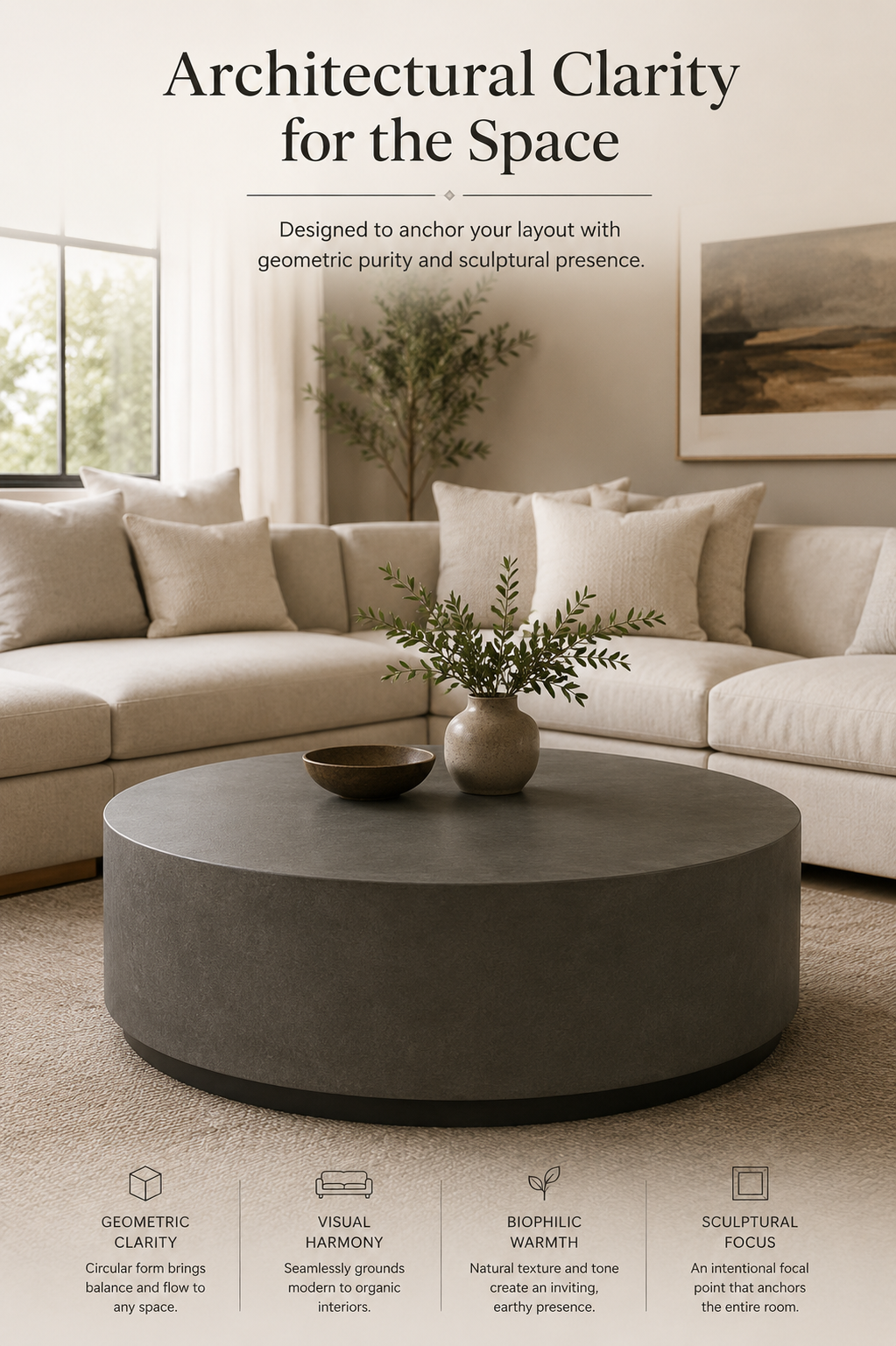 Toulouse Grey Circular Coffee Table | Natural Faux Cement