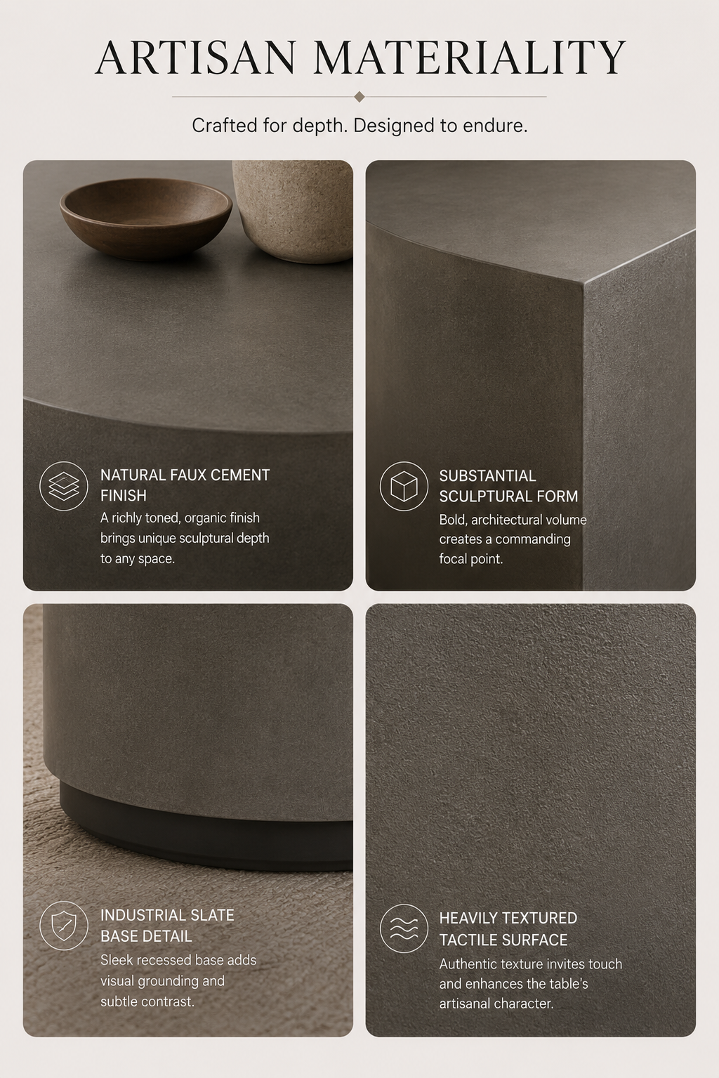 Toulouse Grey Circular Coffee Table | Natural Faux Cement