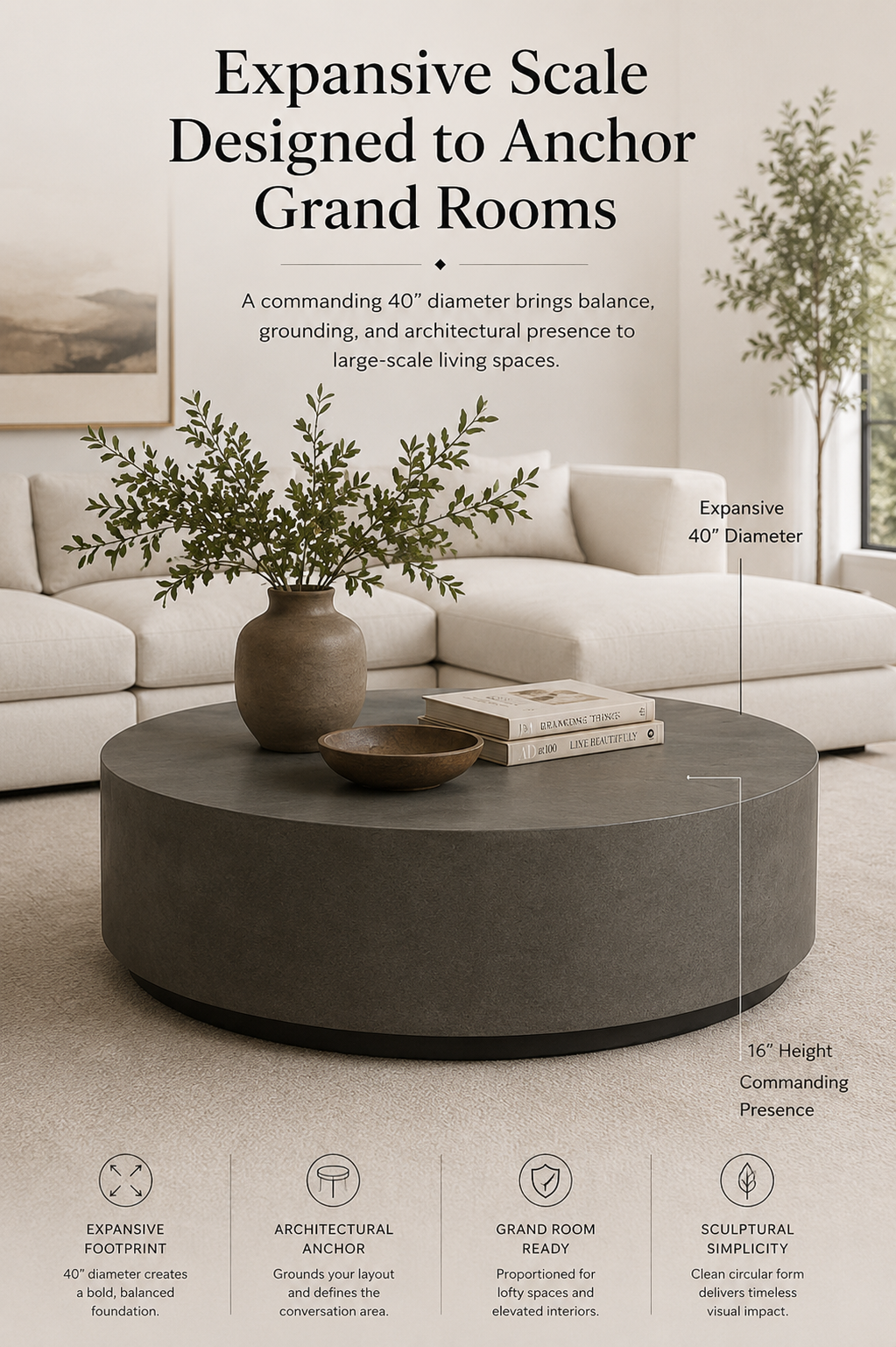 Toulouse Grey Circular Coffee Table | Natural Faux Cement