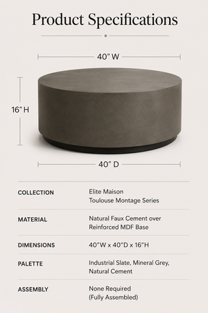 Toulouse Grey Circular Coffee Table | Natural Faux Cement
