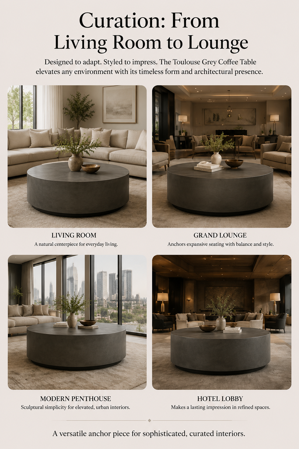 Toulouse Grey Circular Coffee Table | Natural Faux Cement