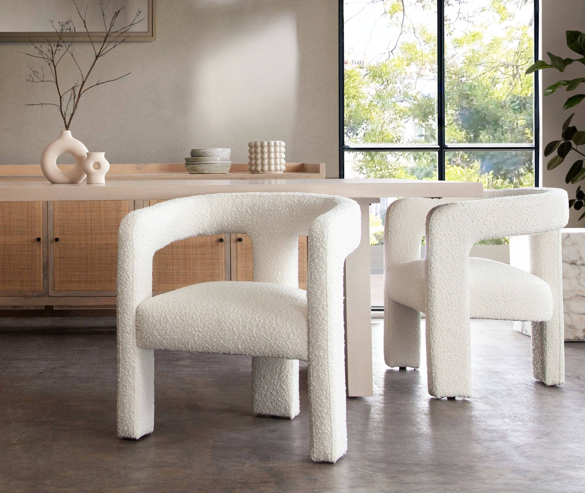 Scout Dining/Accent Chair in Ivory Boucle Fabric - Elite Maison