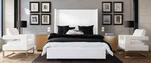 Seattle Queen Bed with Vintage Wing in White Linen - Elite Maison