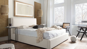 Versailles Low Profile Bed in Ivory Boucle Fabric - Elite Maison