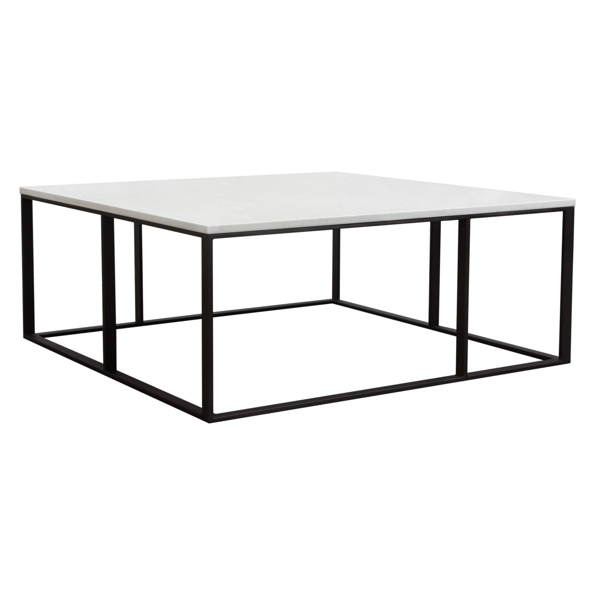 Surface Square Cocktail Table w/ Engineered Marble Top & Black Powder Coated Metal Base - Elite Maison