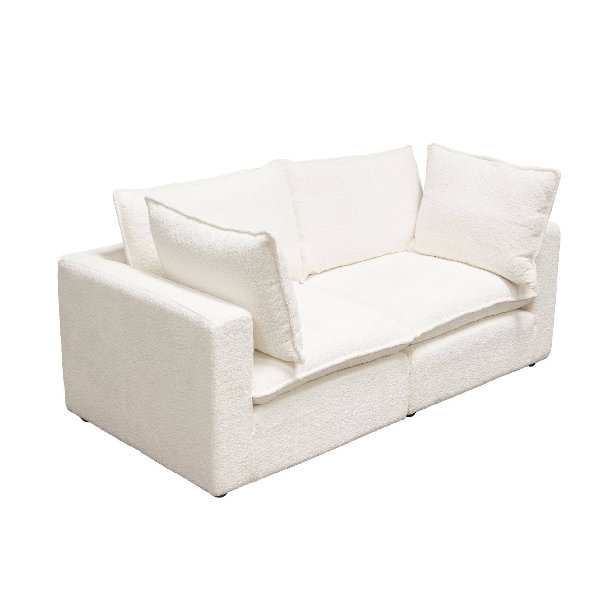 Ivy 2-Piece Modular Sofa in White Faux Shearling w/ Feather Down Seating - Elite Maison