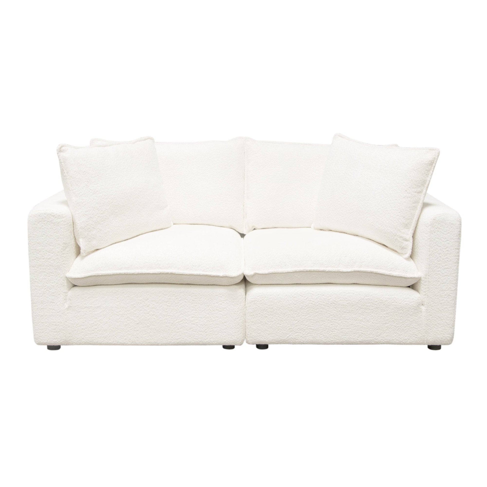 Ivy 2-Piece Modular Sofa in White Faux Shearling w/ Feather Down Seating - Elite Maison