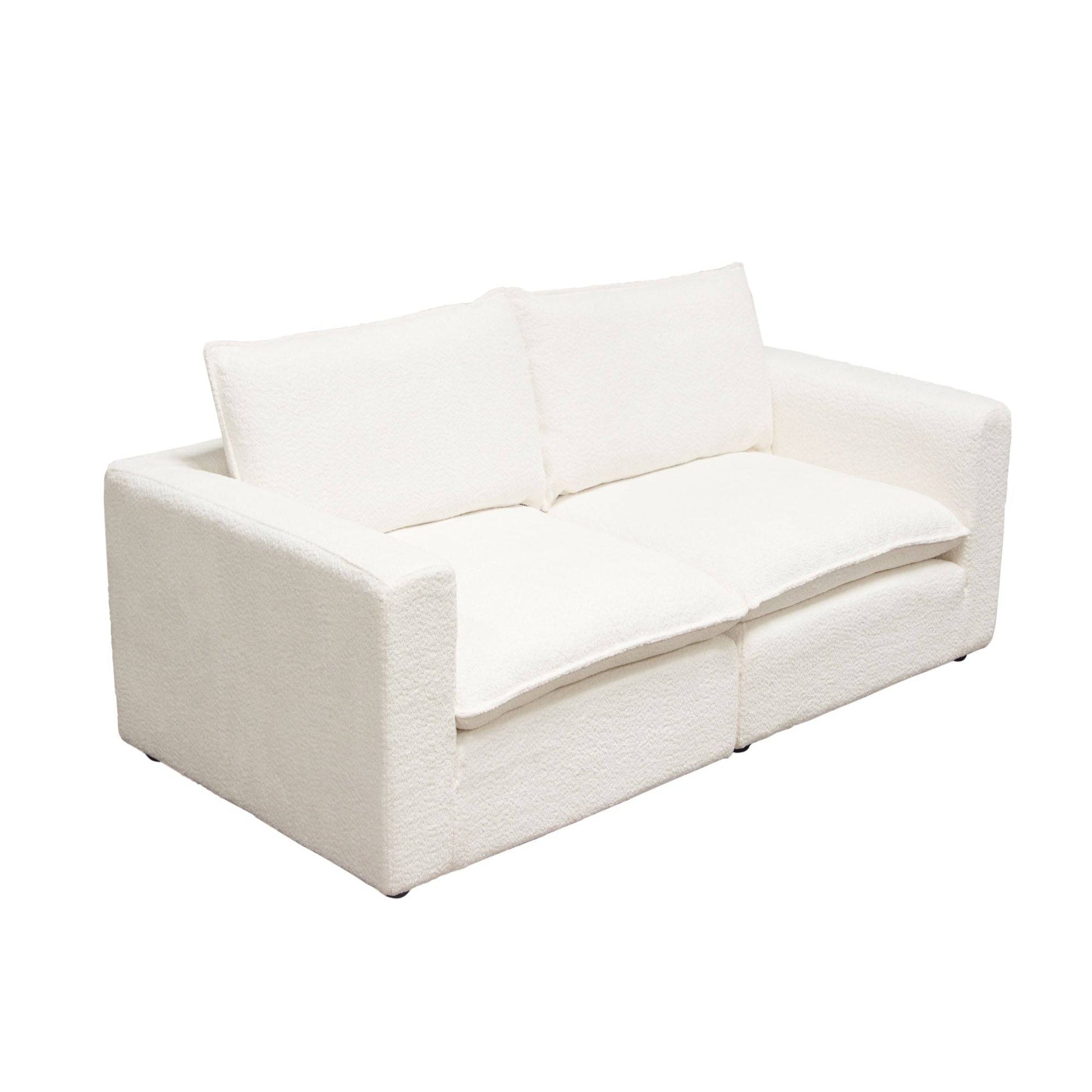 Ivy 2-Piece Modular Sofa in White Faux Shearling w/ Feather Down Seating - Elite Maison