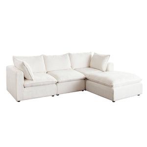 Ivy 4-Piece Reversible Modular Chaise Sectional in White Faux Shearling w/ Feather Down Seating - Elite Maison
