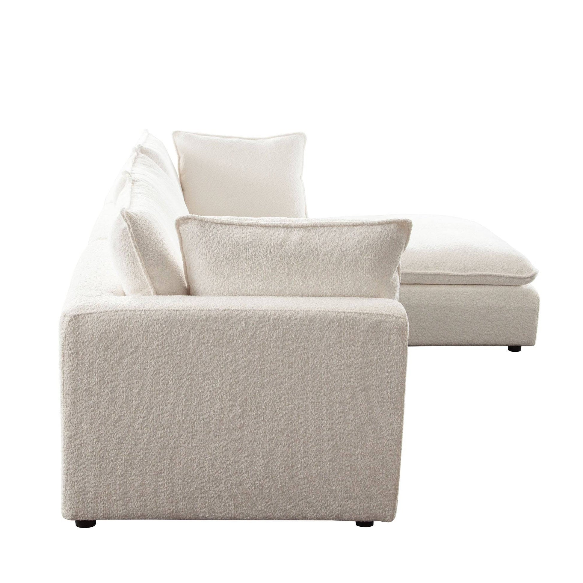 Ivy 4-Piece Reversible Modular Chaise Sectional in White Faux Shearling w/ Feather Down Seating - Elite Maison
