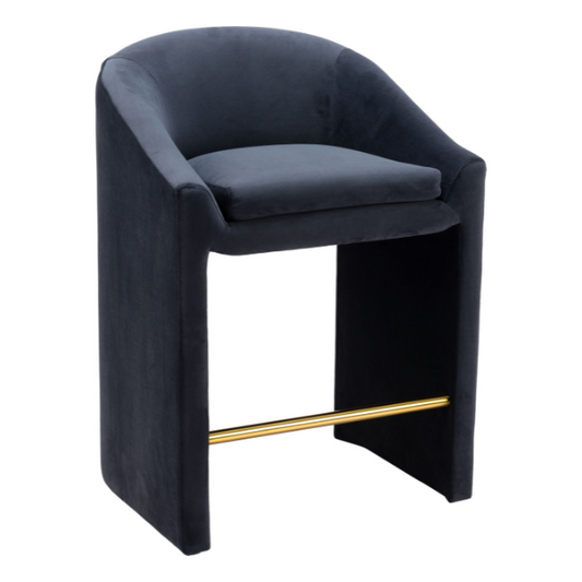 Zuo Emas Barstool in Midnight Gray luxury velvet, modern counter stool with sleek design and plush upholstery.