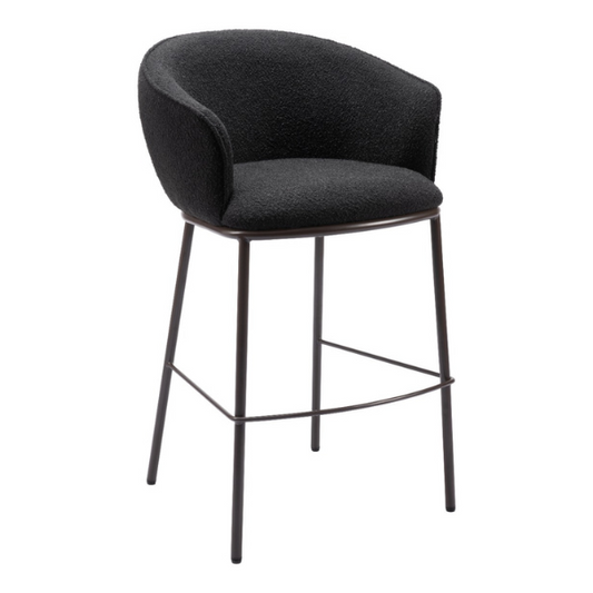 Zuo Essen Barstool with plush teddy fabric seat and sleek steel frame, modern design perfect for kitchen or bar area.