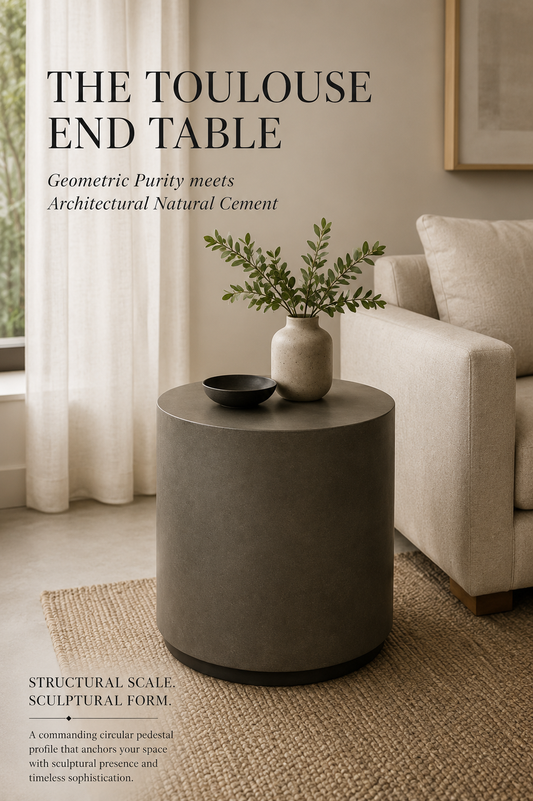 Toulouse Circular Cement End Table | Natural Grey Pedestal