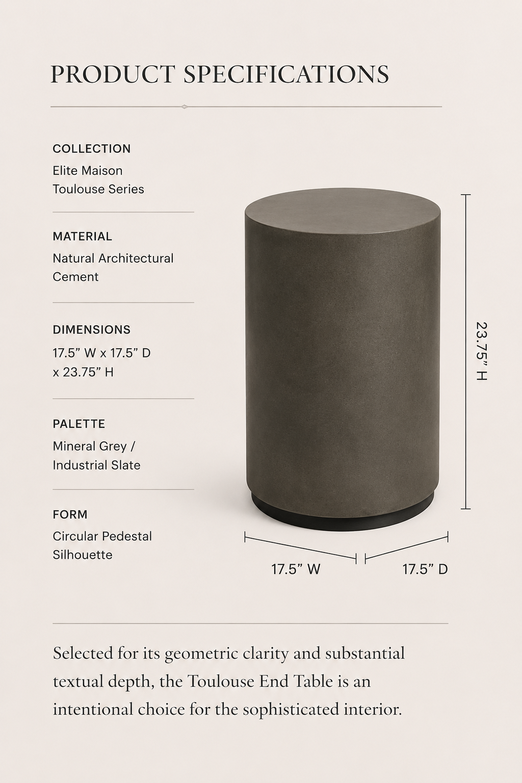 Toulouse Circular Cement End Table | Natural Grey Pedestal